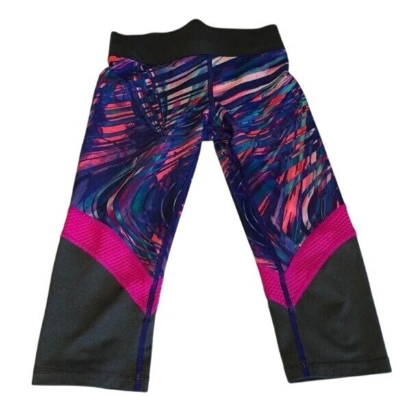 Reebok Girls S Printed Leggings Black & Pink Polyester/Spandex - Picture 1 of 5